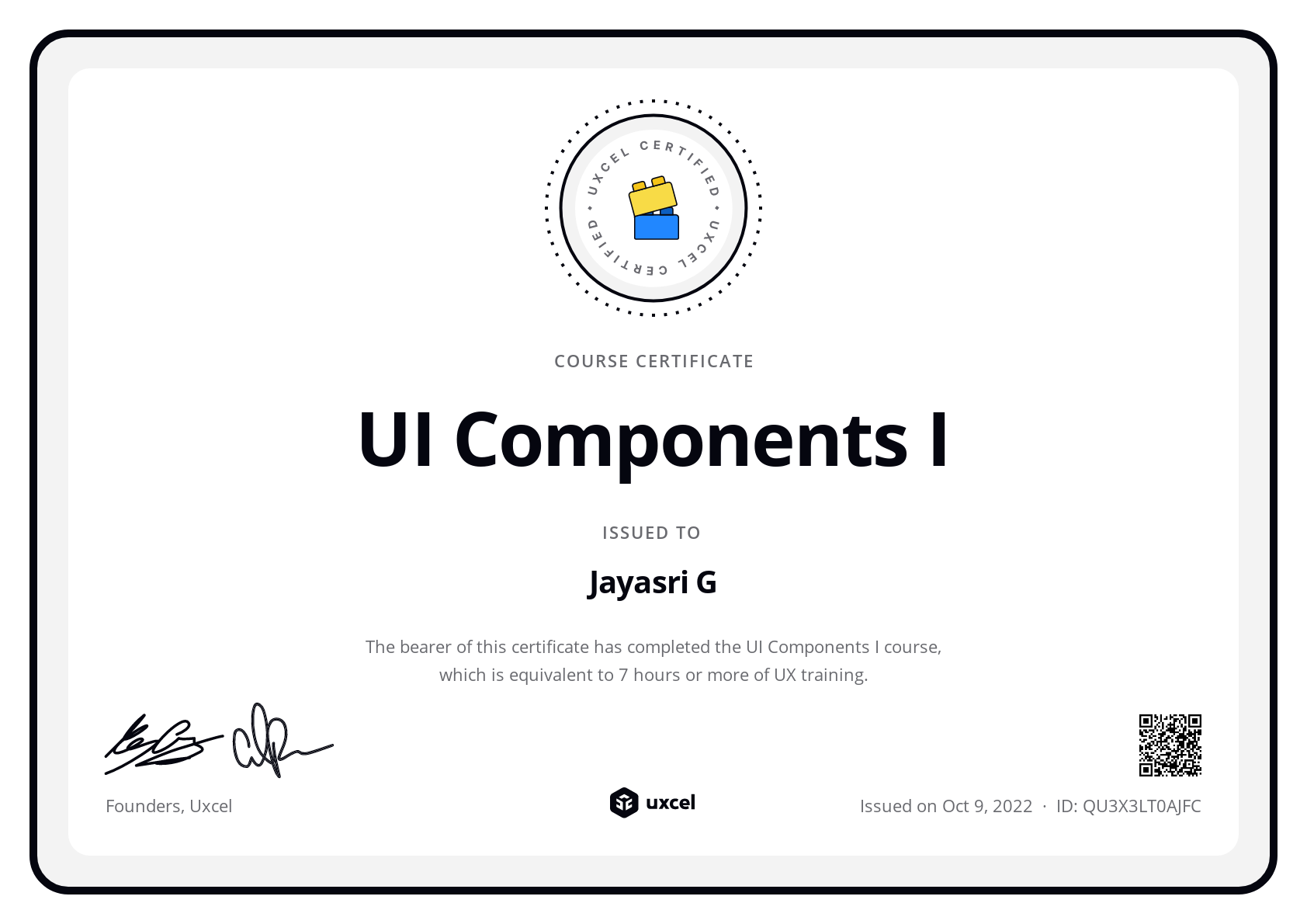 Jayasri G's certificate